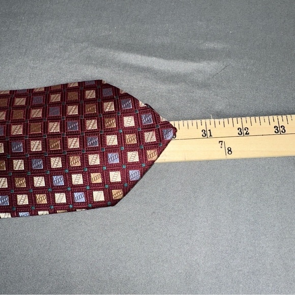 Dani Moda Maschile Ties Mens 60" Burgundy Silk Square Checkered Pattern Luxury - Picture 4 of 4